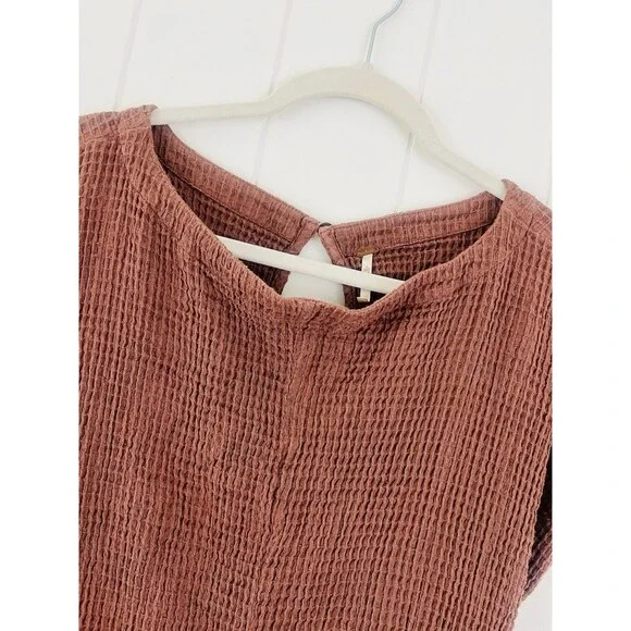 Free People Pull Me In Brown Textured Waffle Knit Soft Cozy Romper Minimalist S - Picture 4 of 10